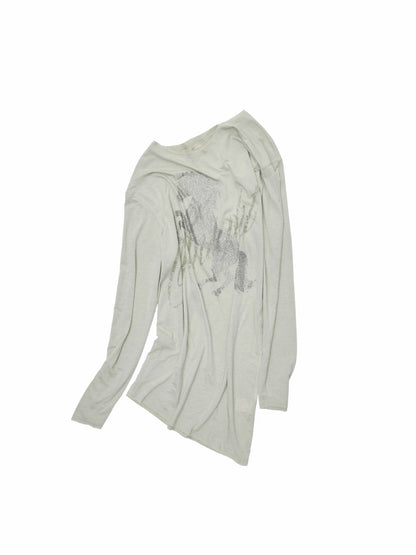 Rhinestone Embellished Asymmetric Drape T-shirt