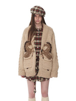 Pony Jacquard Horn-Button Chunky Cardigan