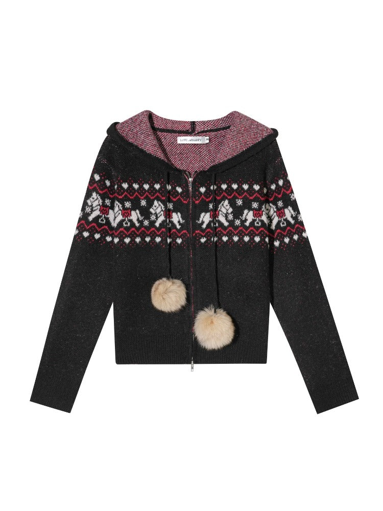 Fair Isle Pony Hooded Knit Set