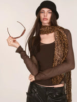 Vintage Leopard Print Pleated Long Scarf