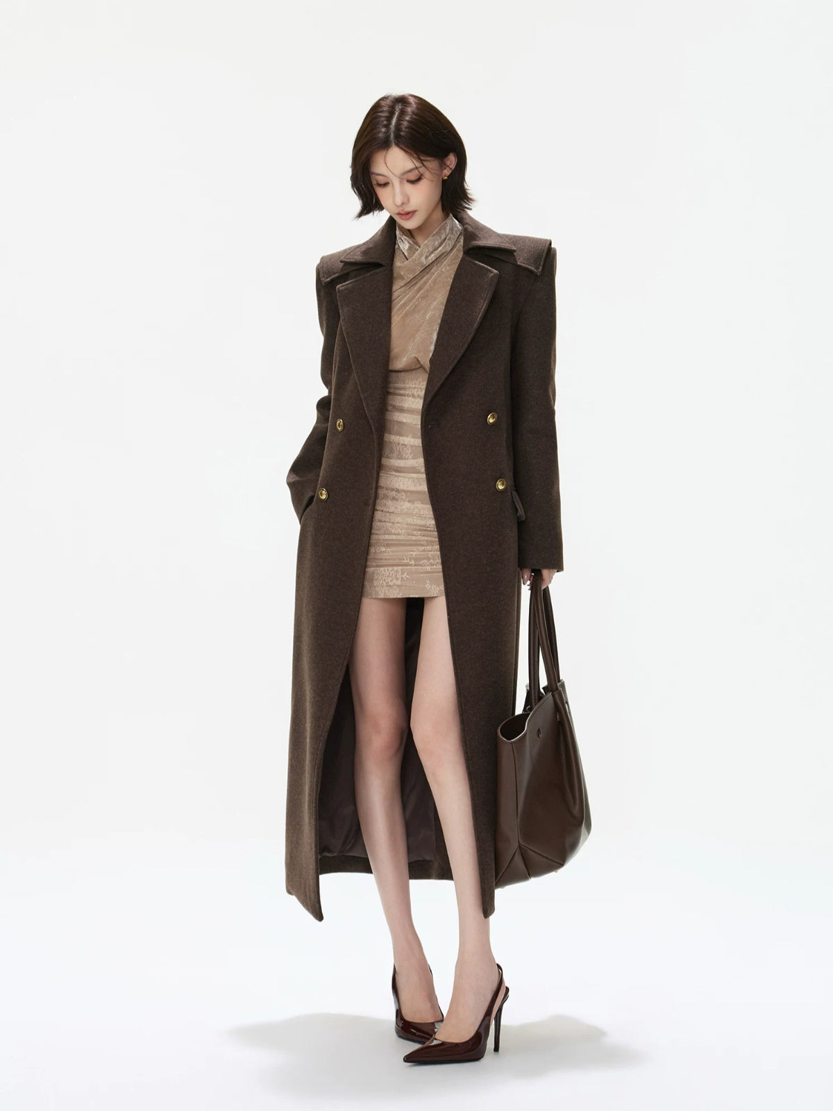 Double-Breasted Lapel Wool Long Coat