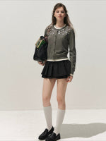 Beaded Contrast Knit Sweater