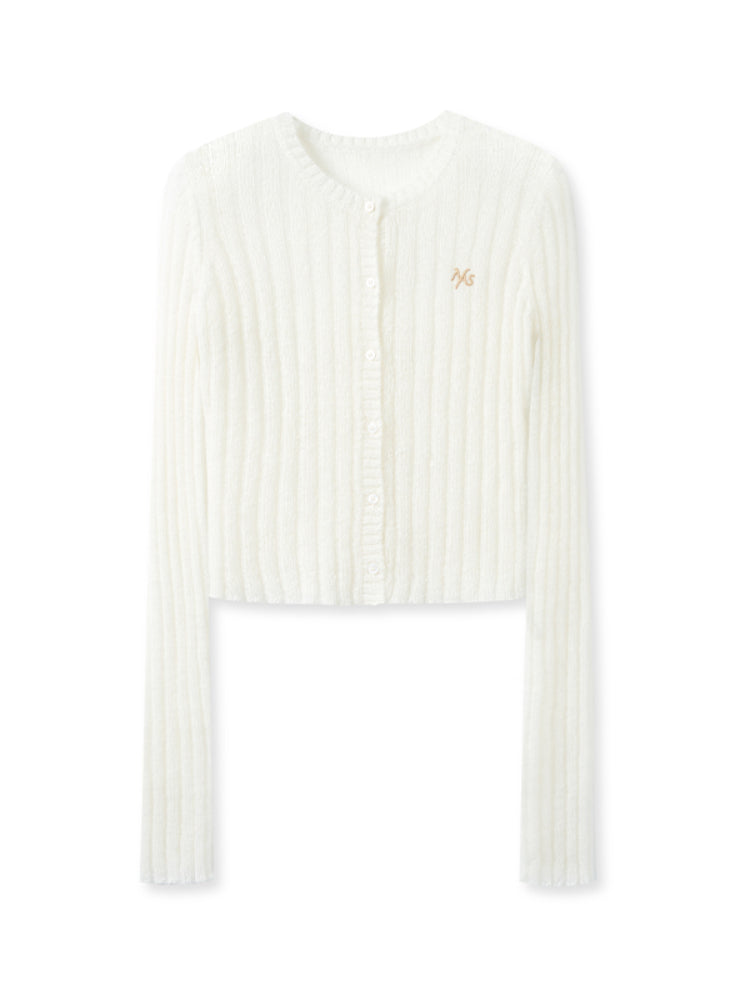 Alpaca Mohair Slim Fit Hollow-out Knit Top