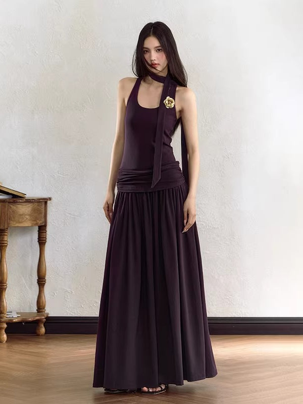 Ruched Waist A-Line Knit Slip Dress