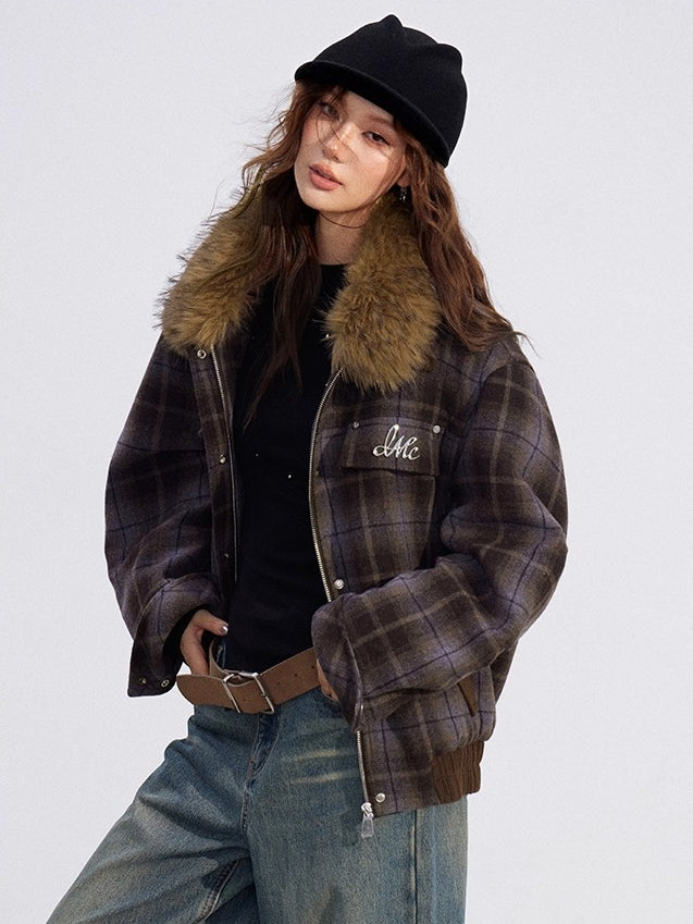 Wool Blend Check Padded Jacket