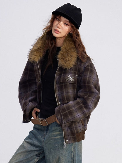 Wool Blend Check Padded Jacket