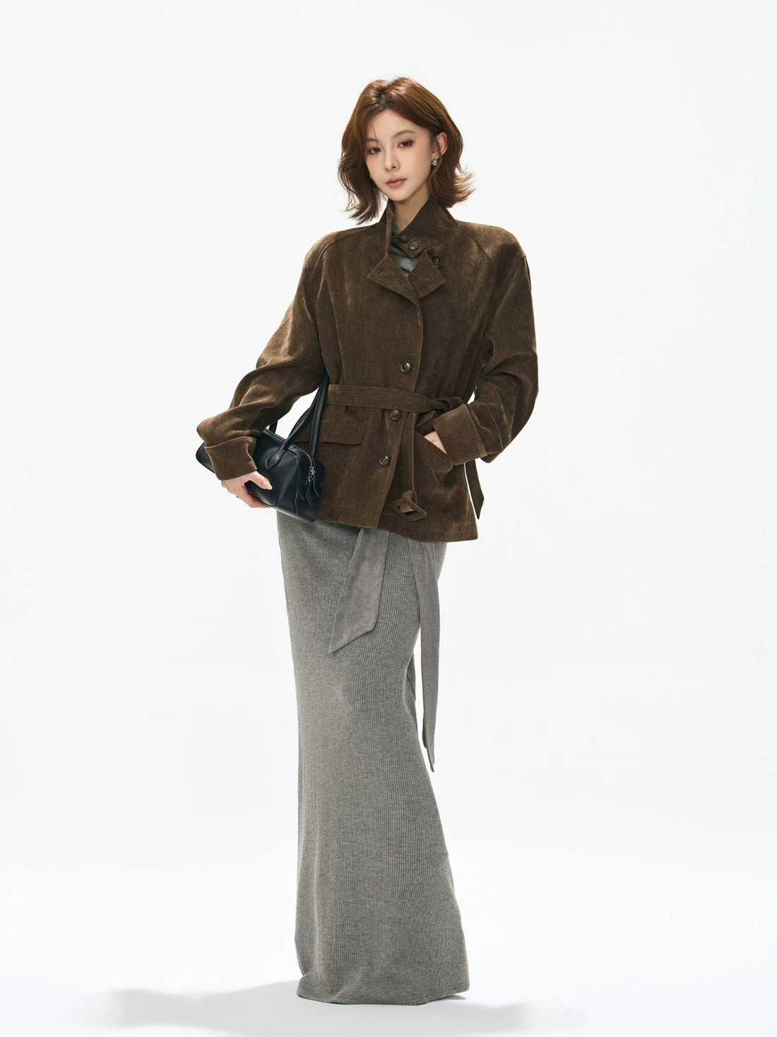 Vintage Stand Collar Belted Utility Jacket
