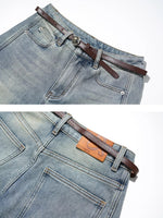 Washed Denim Curved-Cut Pants