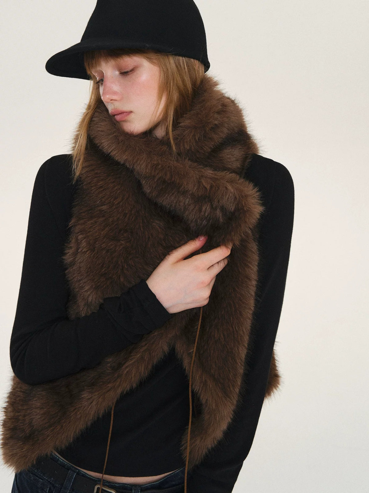 Vintage Tie Front Faux Fur Vest
