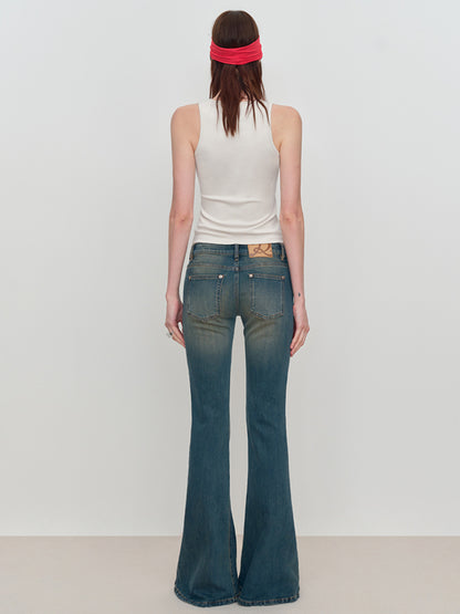 Washed Blue Mid-Low Rise Denim Bootcut Pants
