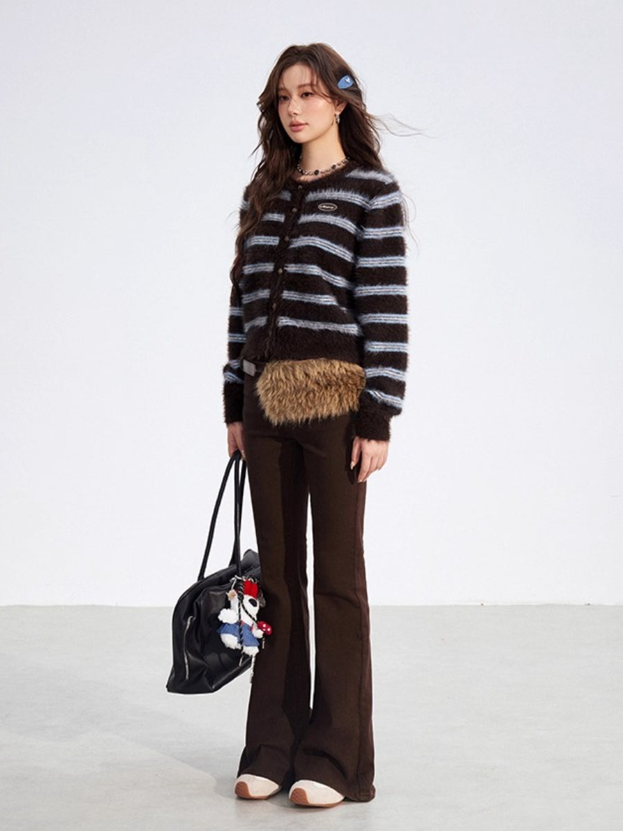 Striped Mink-Knit Cropped Sweater