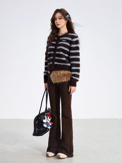 Striped Mink-Knit Cropped Sweater