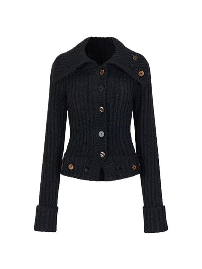 Buttoned Wool-Collar Knit Cardigan