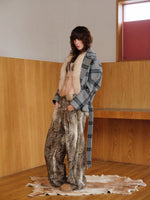 Patchwork Rabbit Fur Leopard Wide-Leg Pants