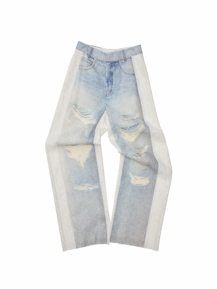 Lace Printed Wide Leg Jeans