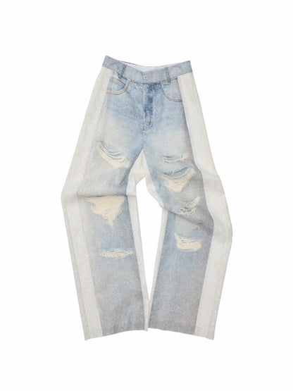 Lace Printed Wide Leg Jeans