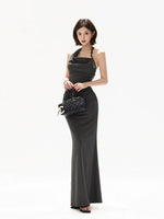 Gray Halter Knit Maxi Dress