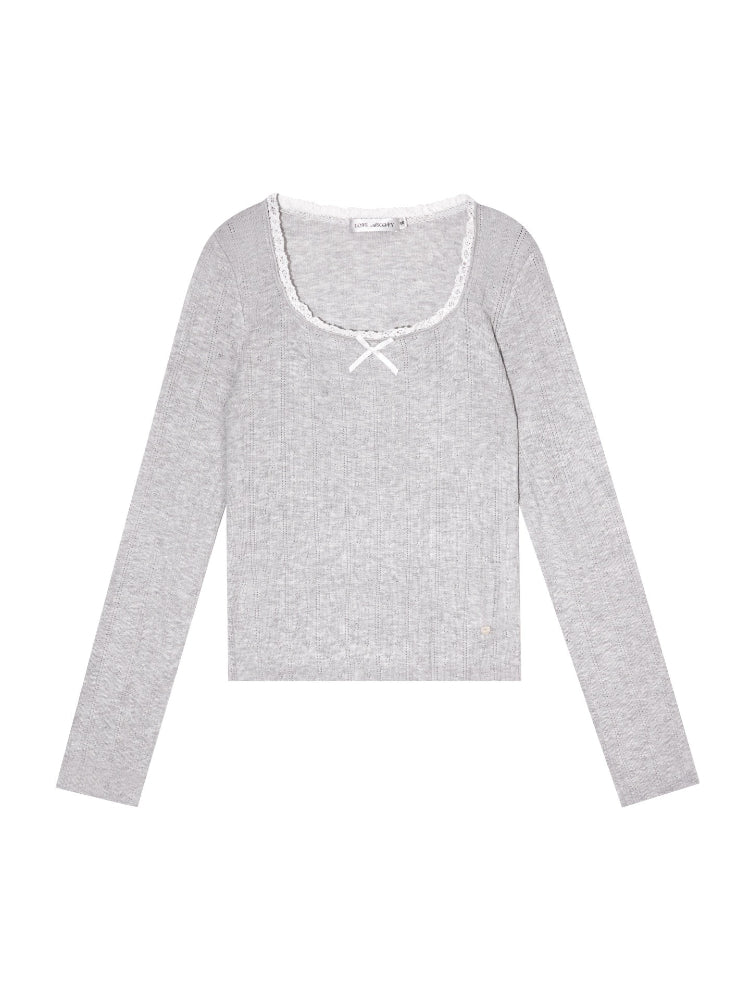 U-Neck Lace Bow Knit Top