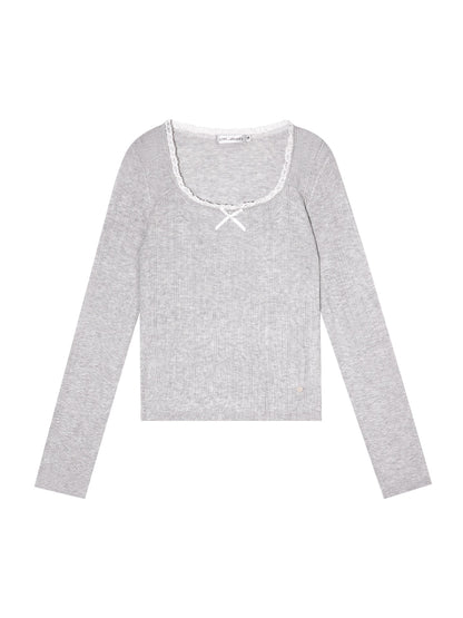 U-Neck Lace Bow Knit Top