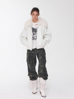 Embroidered Faux Fur Collar Leather Jacket