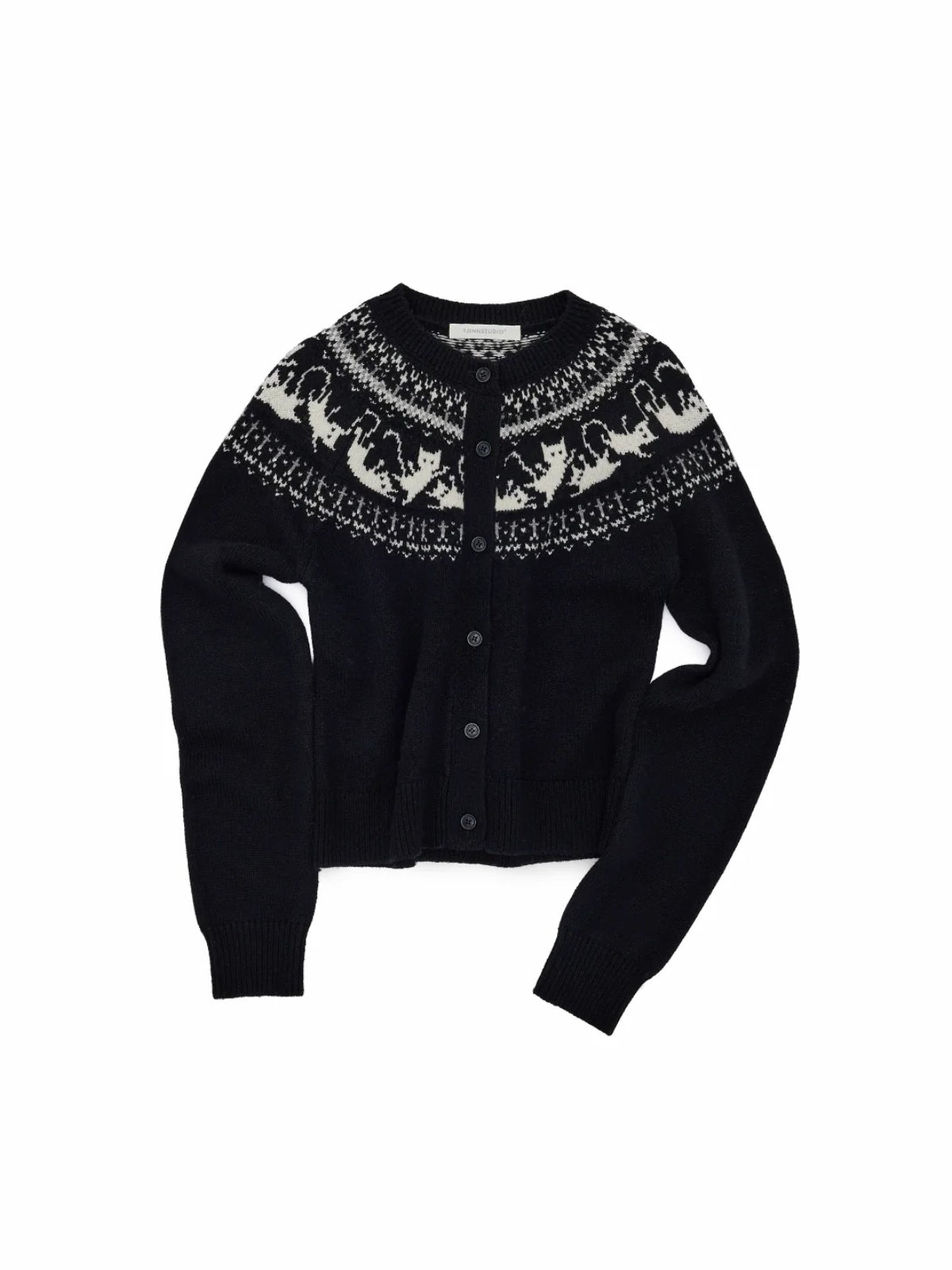 Fair Isle Cat Crewneck Cardigan