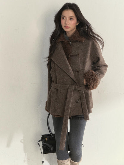 Fleece-Trim Wool Coat