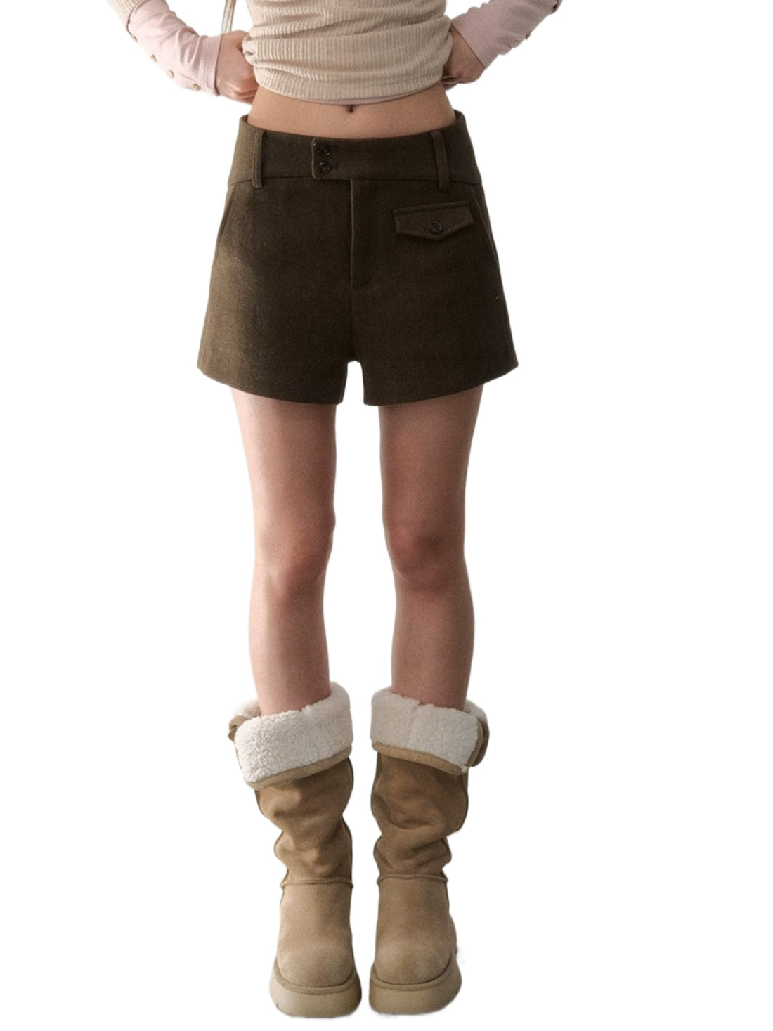 High-Waisted Wool Blend Shorts