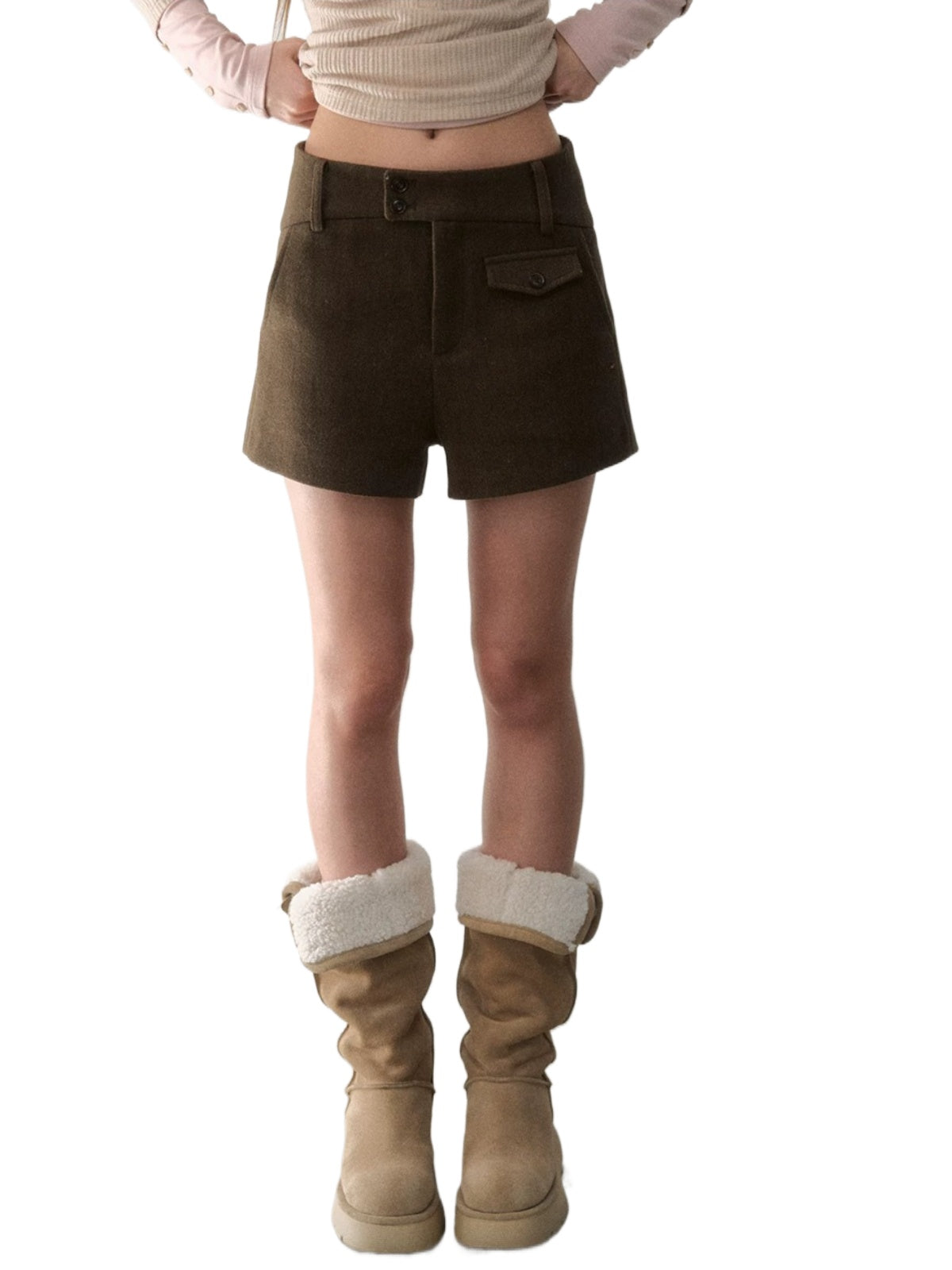 High-Waisted Wool Blend Shorts