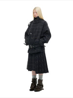 Vintage Black Plaid Wool Blend Jacket Set