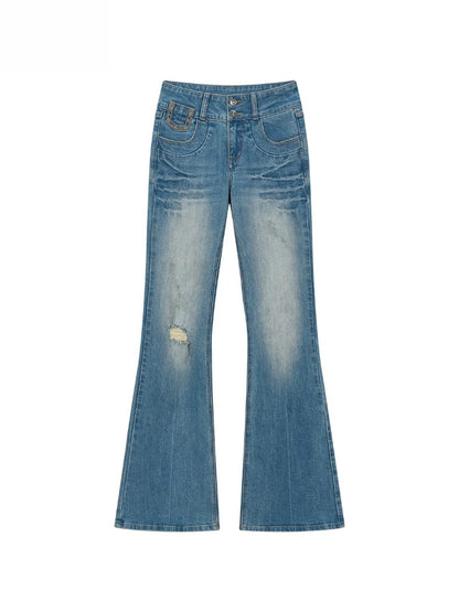 Washed Flared Denim Jeans