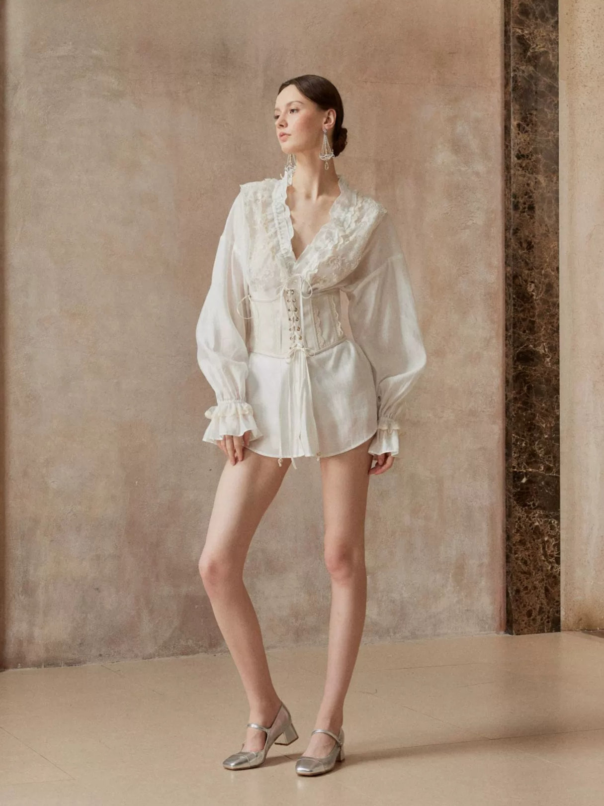 White Ruffle Shirt Set