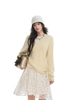 Seamless V Neck Silk Wool Sweater