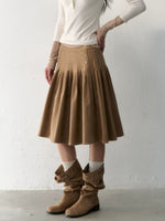 Side-Button Faux Suede Pleated Skirt