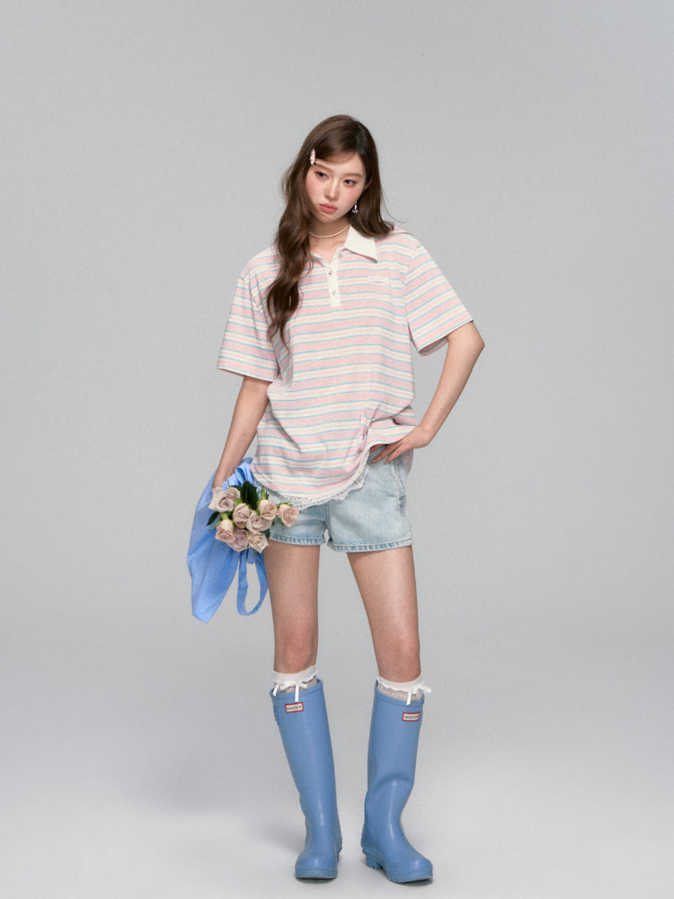Floral Striped Polo Shirt