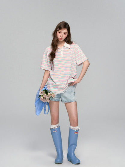 Floral Striped Polo Shirt