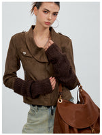 Brown Asymmetric Suede Jacket