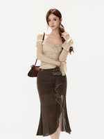 Off-Shoulder Mesh Ruched Slim Top