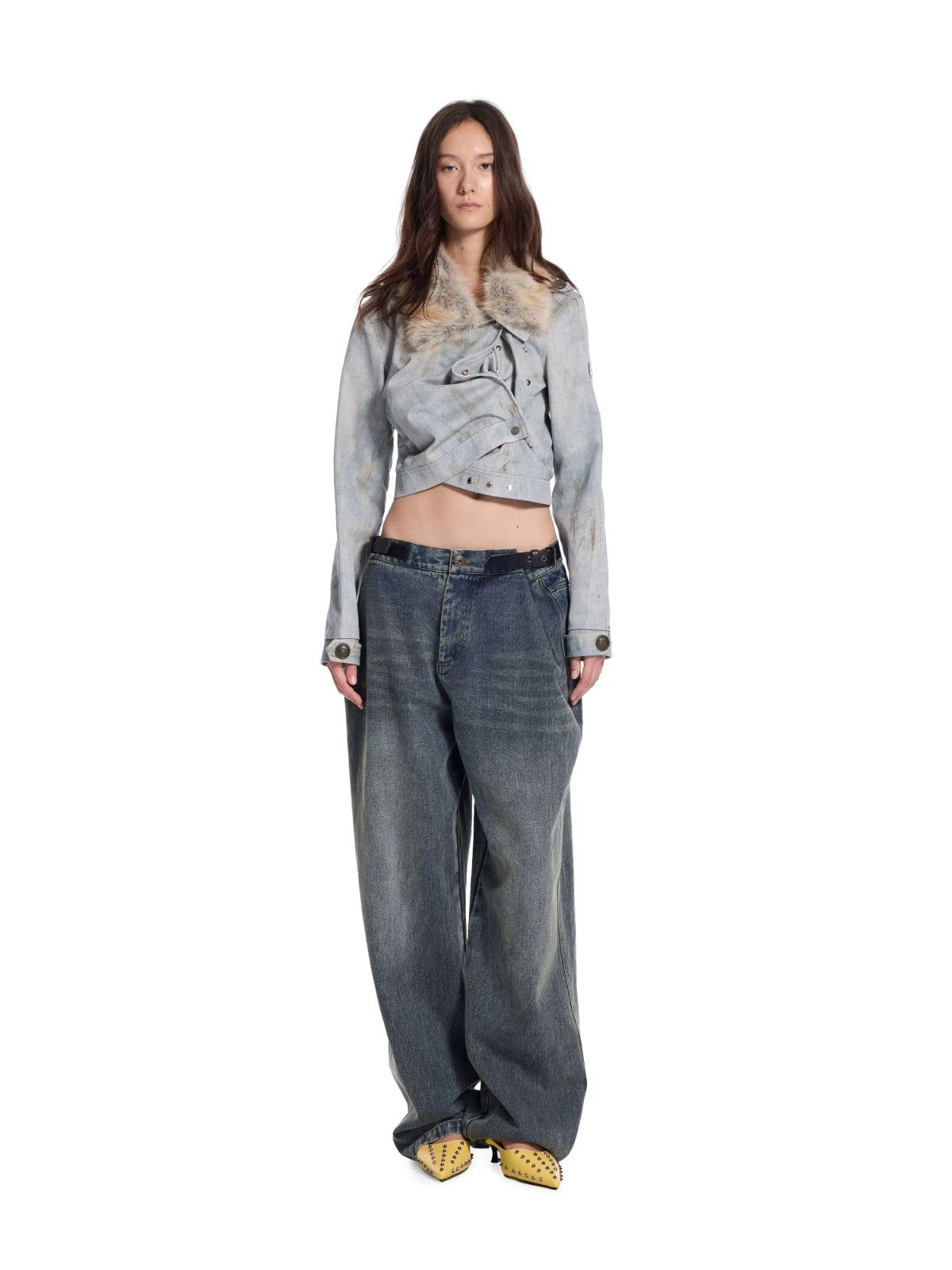 Distressed Fur Collar Denim Jacket