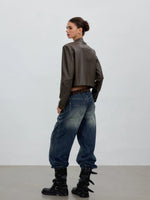 Brown Structured Leather Jacket