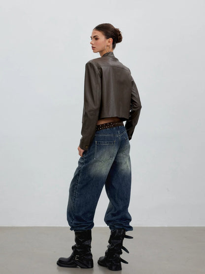 Brown Structured Leather Jacket