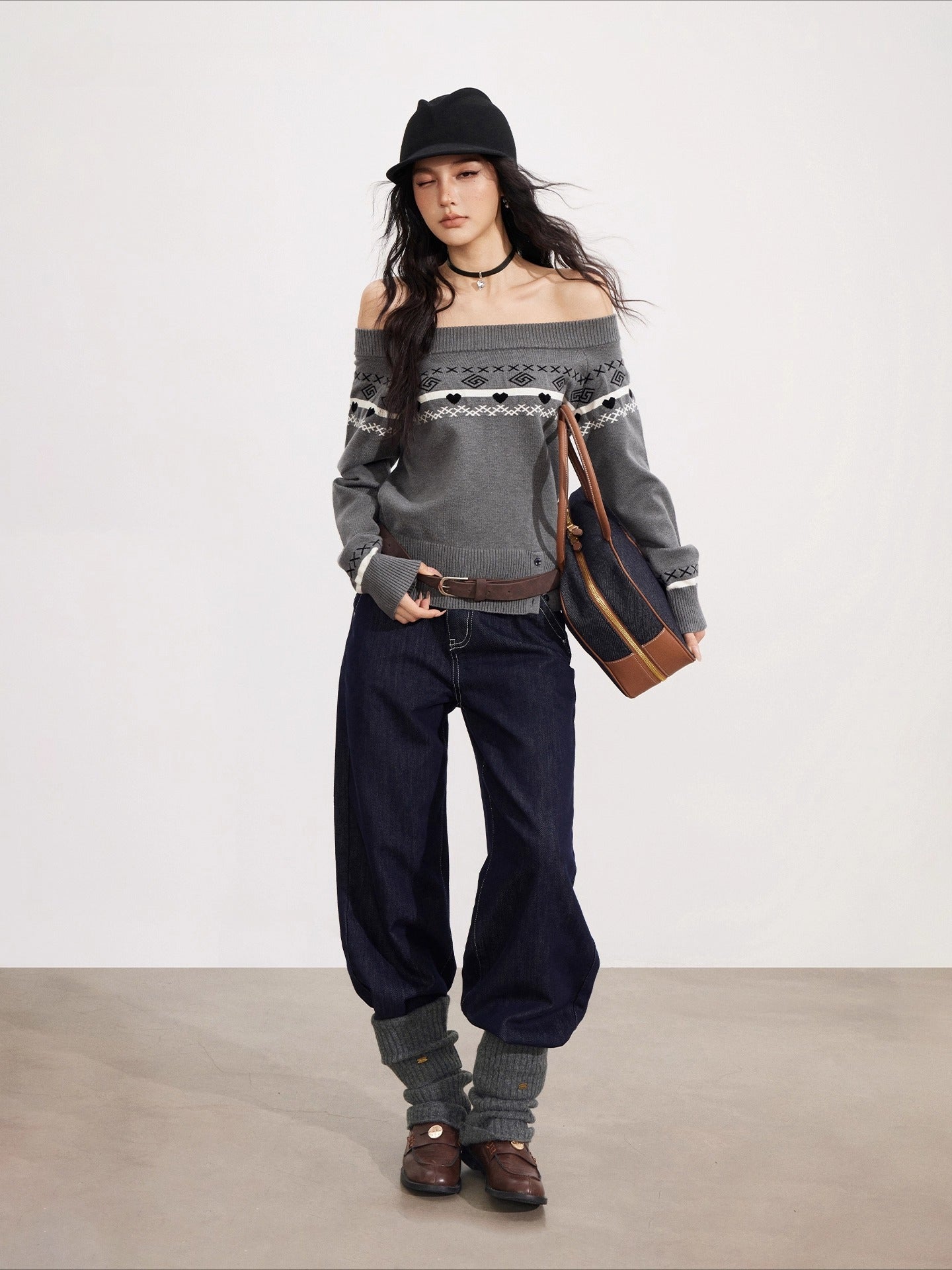 Fair Isle Off-Shoulder Sweater