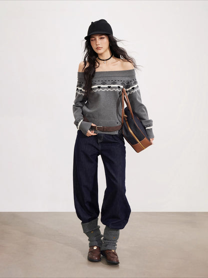 Fair Isle Off-Shoulder Sweater