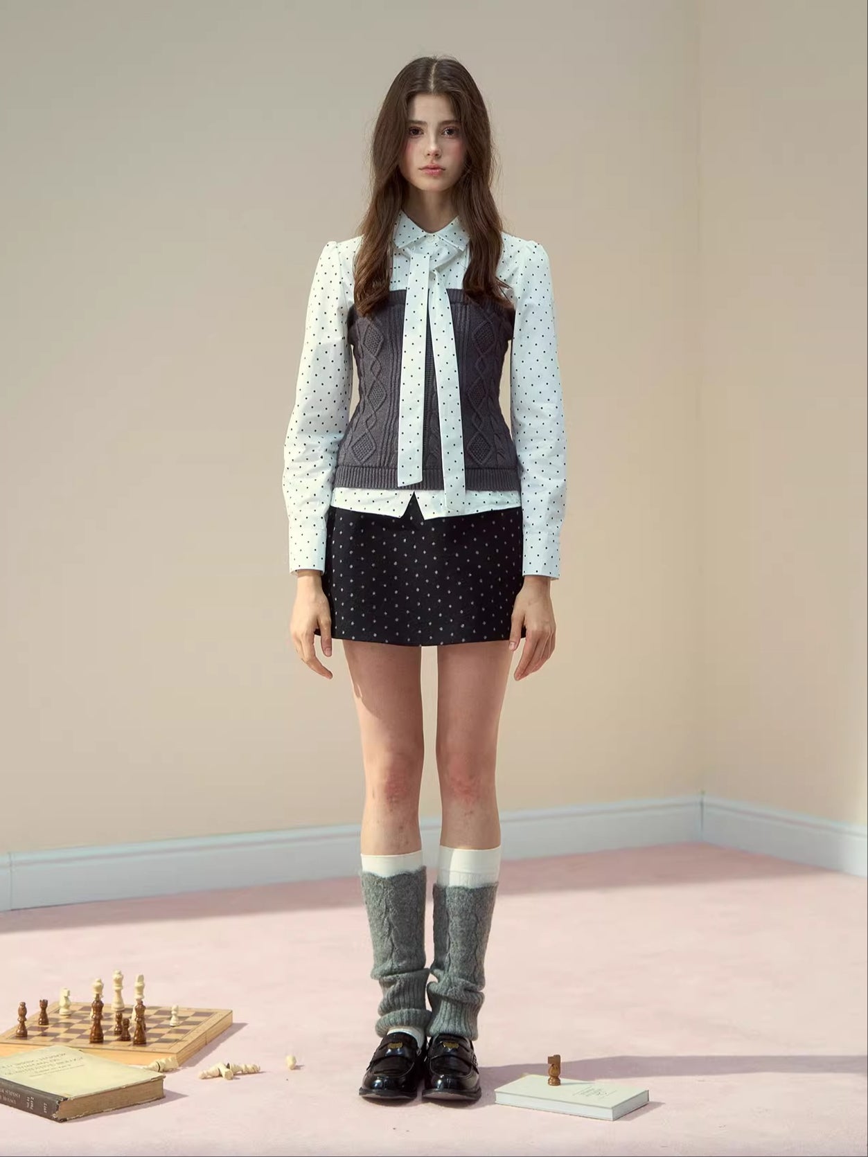 Polka-Dot Preppy Shirt &amp; Skirt Set