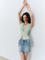 Layered Drape Button Tee