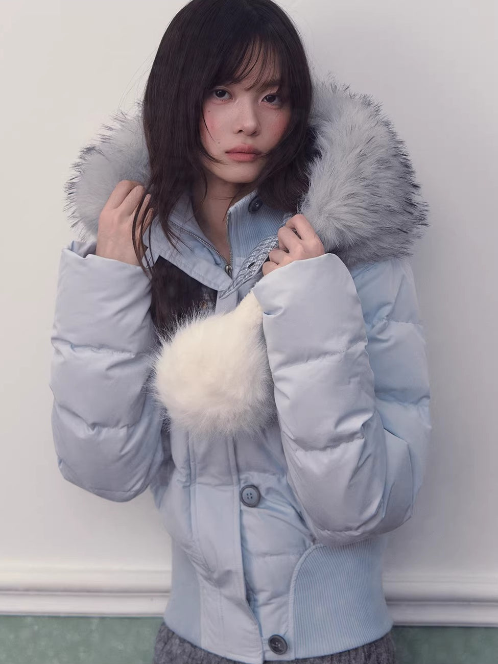 Blue Plaid Hooded Down Jacket