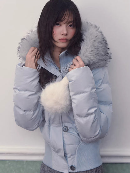 Blue Plaid Hooded Down Jacket