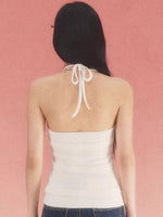 White Textured Halter Knit Top