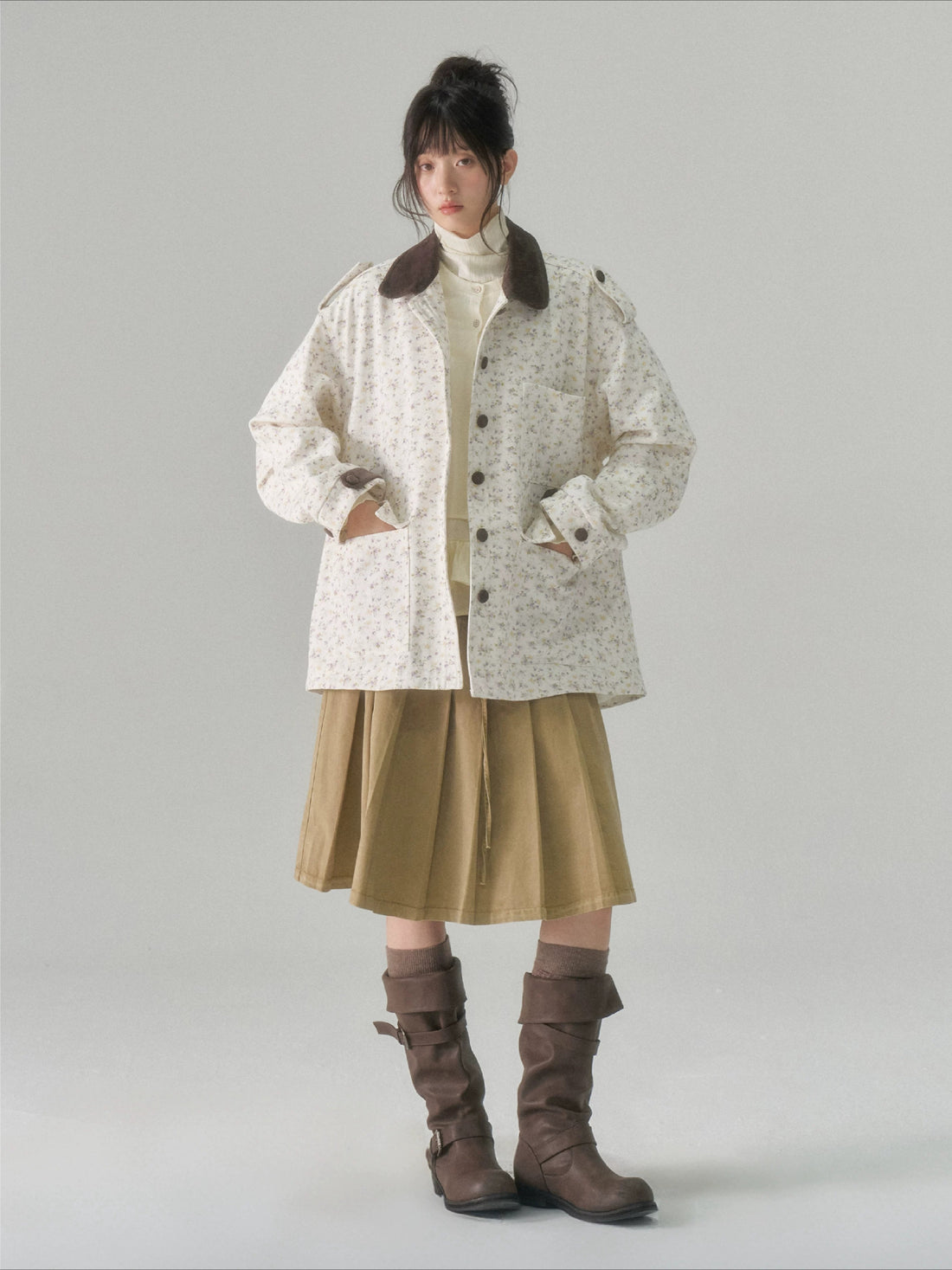 Floral Patchwork Twill Utility Coat
