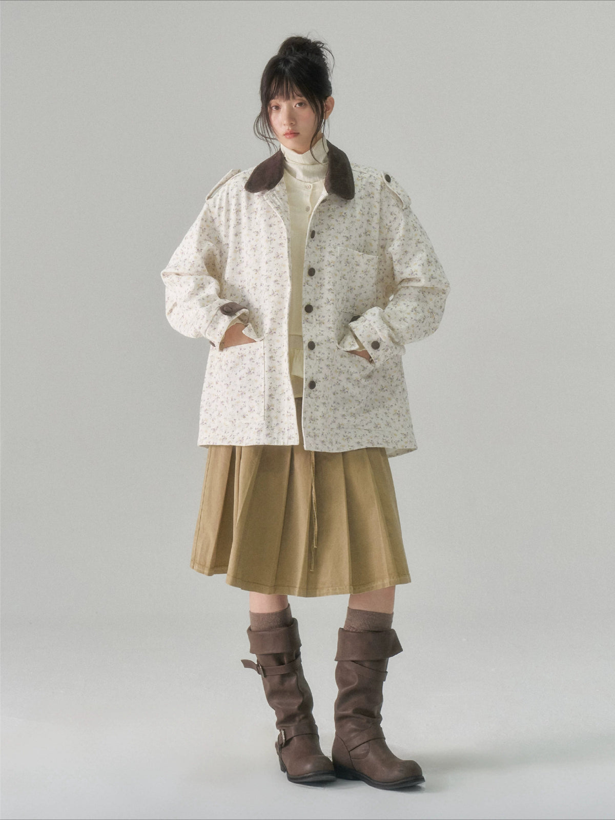 Floral Patchwork Twill Utility Coat