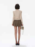 Textured Wool Blend Ruffle Mini Skirt